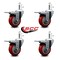 Service Caster 3.5'' Red Polyurethane Swivel 7/16'' Stem Caster Set with Total Lock Brake, 4PK SCC-GRTTL20S3514-PPUB-RED-716138-4 - alternate 2